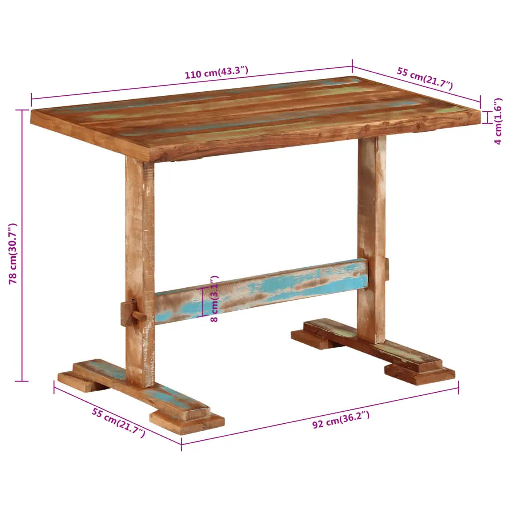 vidaXL Dining Table Kitchen Dining Room Dinner Table Solid Reclaimed Wood - 110 x 55 x 78 cm/ 1 pcs - Furniture >