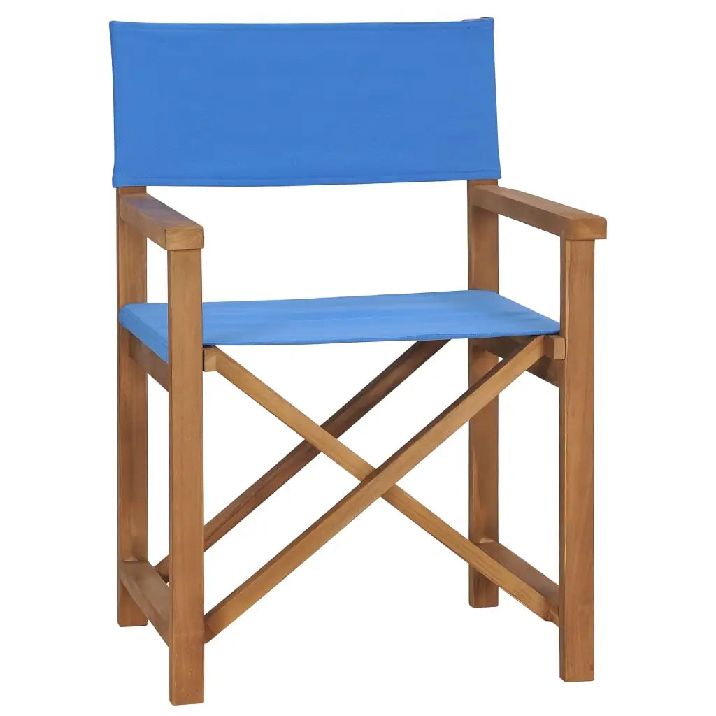 vidaXL Director’s Chairs 2 pcs Solid Teak Wood Blue - Outdoor Chairs
