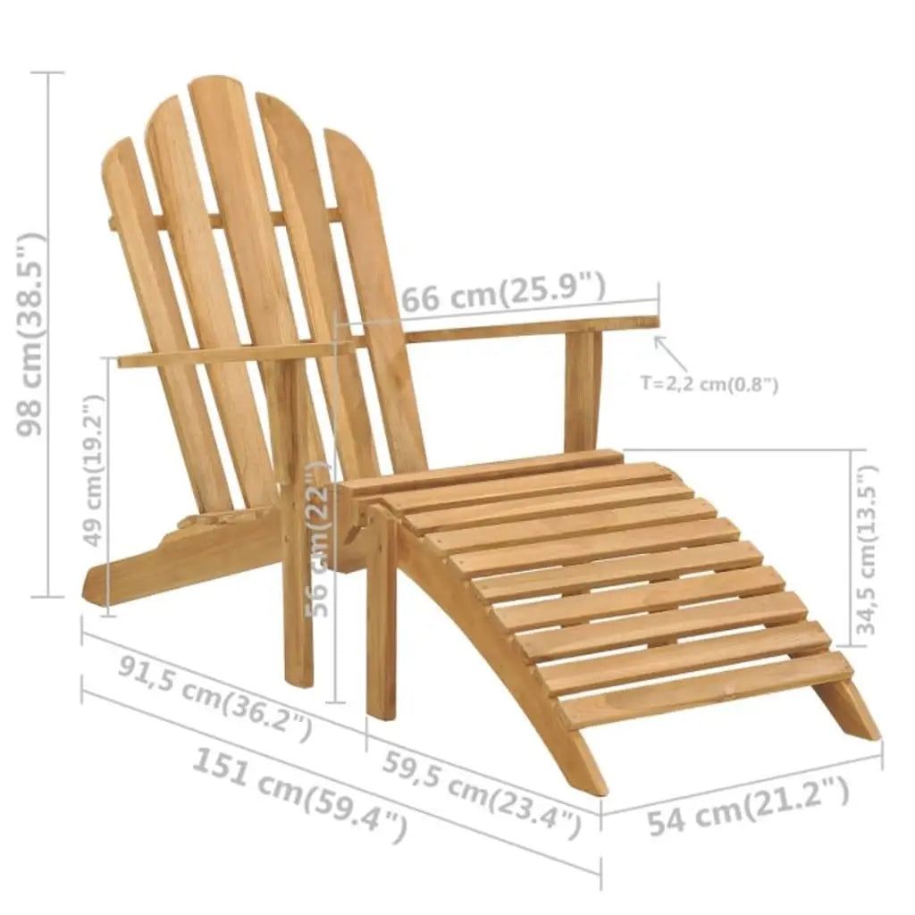 vidaXL Folding Adirondack Chair Patio Lawn Chair with Footrest Solid Wood Teak - Outdoor Chair