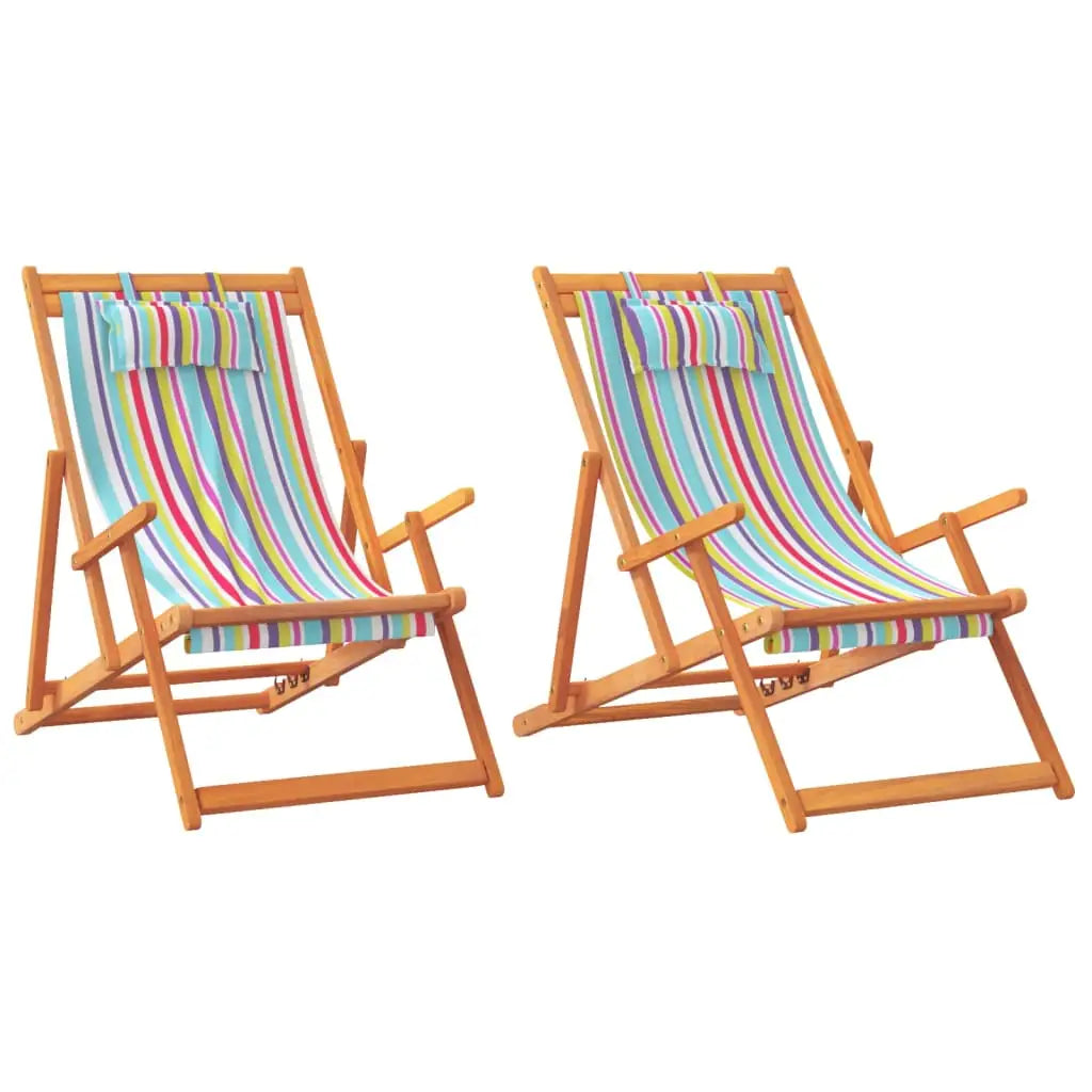 vidaXL Folding Beach Chairs 2 pcs Multicolor Fabric - Beach Chairs