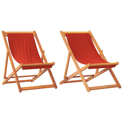 vidaXL Folding Beach Chairs 2 pcs Red Fabric - Outdoor Chairs