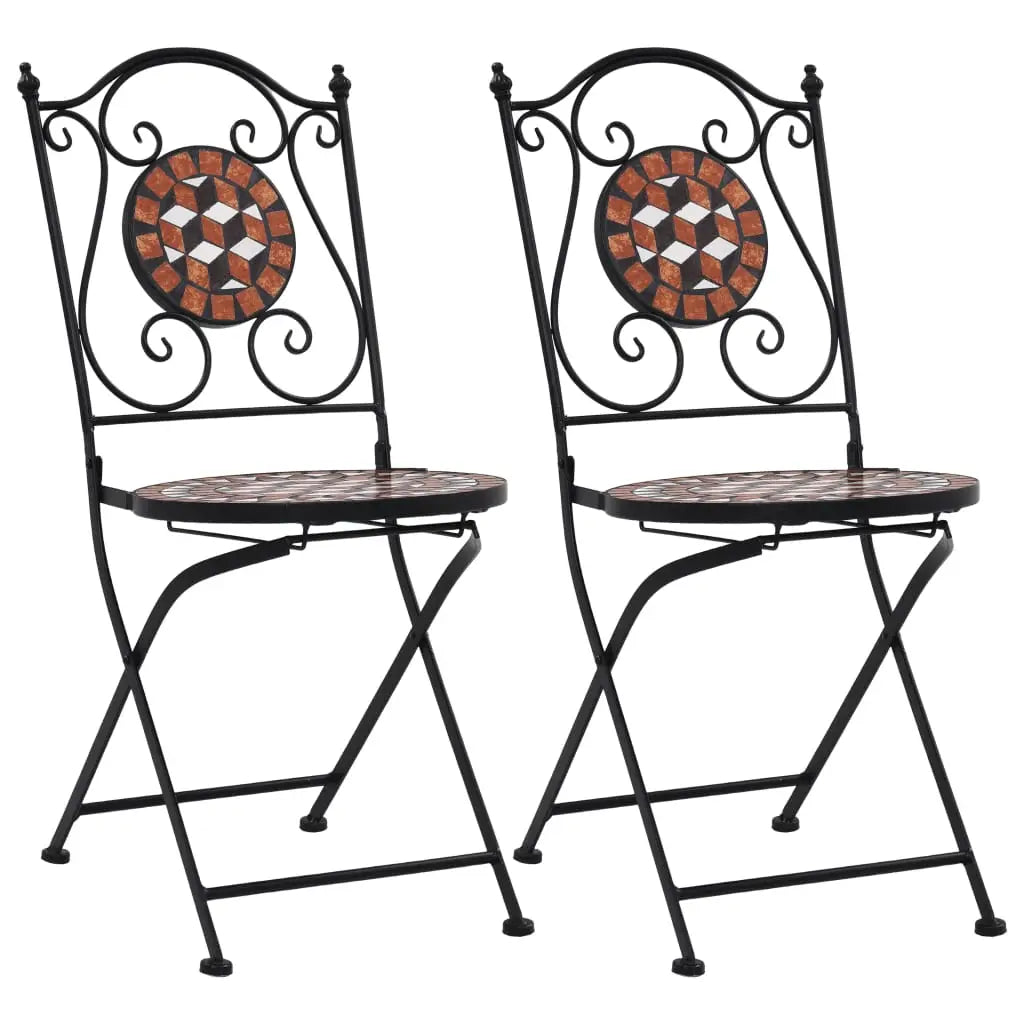 vidaXL Folding Bistro Chairs 2 Pcs Mosaic Bistro Outdoor Patio Chair Ceramic - Outdoor Chairs