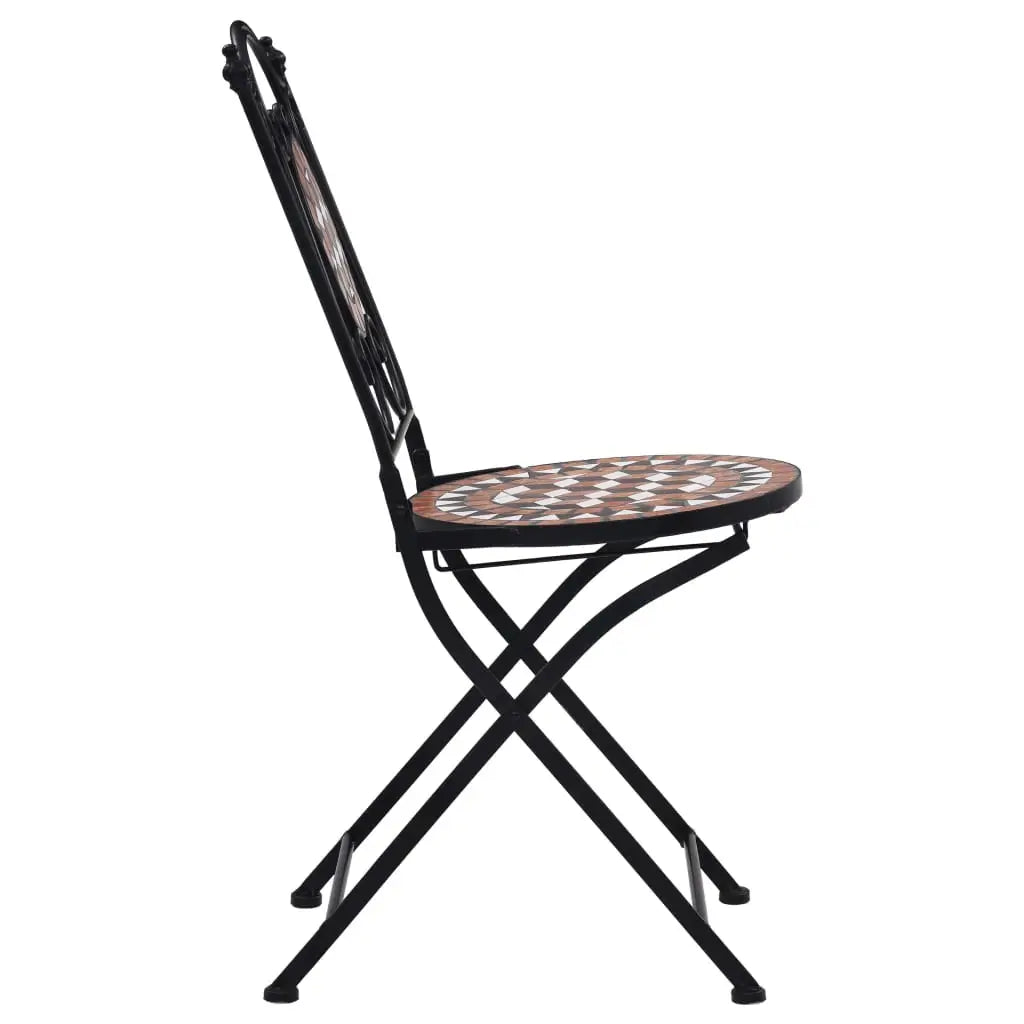 vidaXL Folding Bistro Chairs 2 Pcs Mosaic Bistro Outdoor Patio Chair Ceramic - Outdoor Chairs