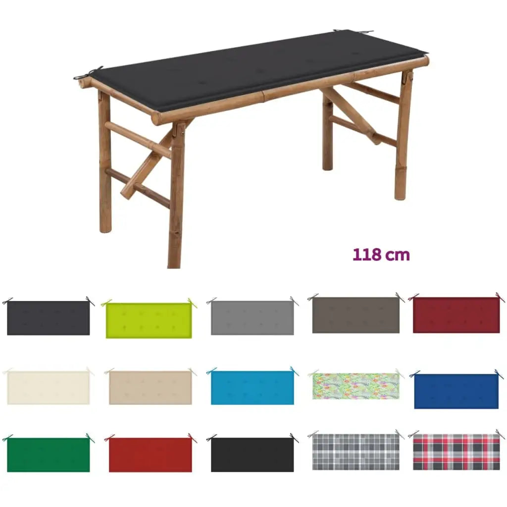 vidaXL Folding Garden Bench with Multi Color Cushion Bamboo Lounge Seating - Anthracite / 47.2’’ x 19.7’’ x 1.6’’