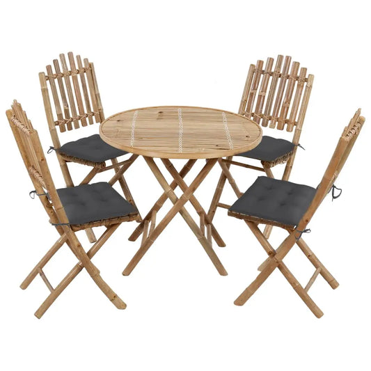 vidaXL Folding Outdoor Dining Set with Cushions 5 Piece Bamboo Graden Dinner - Furniture > Outdoor Furniture > Outdoor