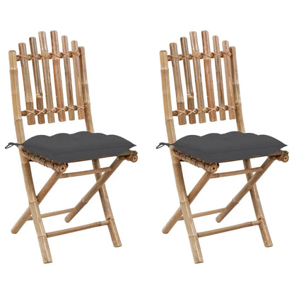 vidaXL Folding Patio Chairs 2 pcs with Cushions Bamboo - Patio Chairs