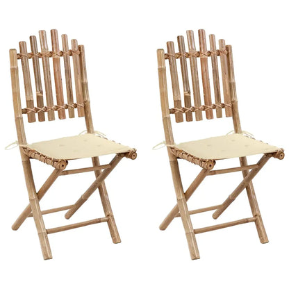 vidaXL Folding Patio Chairs 2 pcs with Cushions Bamboo - Patio Chairs