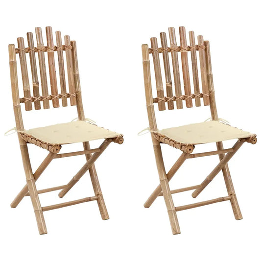 vidaXL Folding Patio Chairs 2 pcs with Cushions Bamboo - Patio Chairs