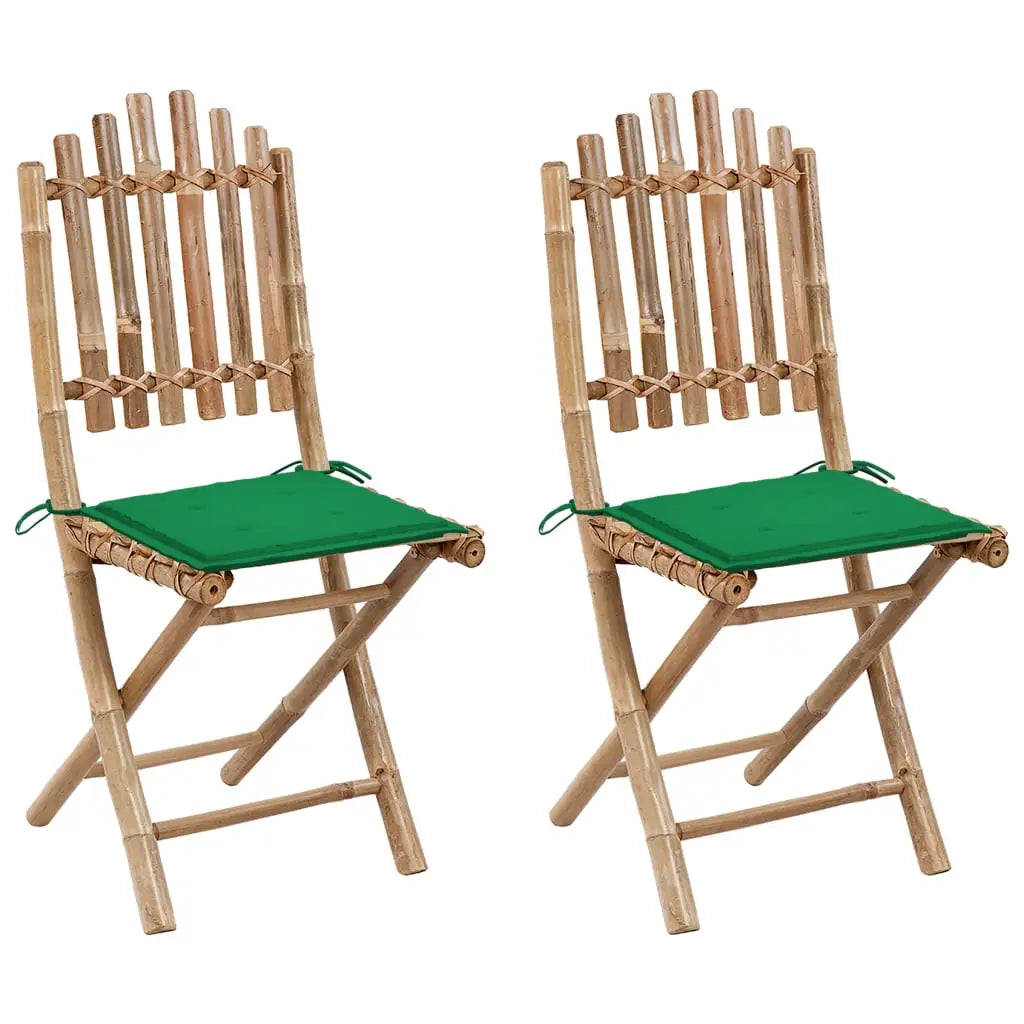 vidaXL Folding Patio Chairs 2 pcs with Cushions Bamboo - Outdoor Chairs
