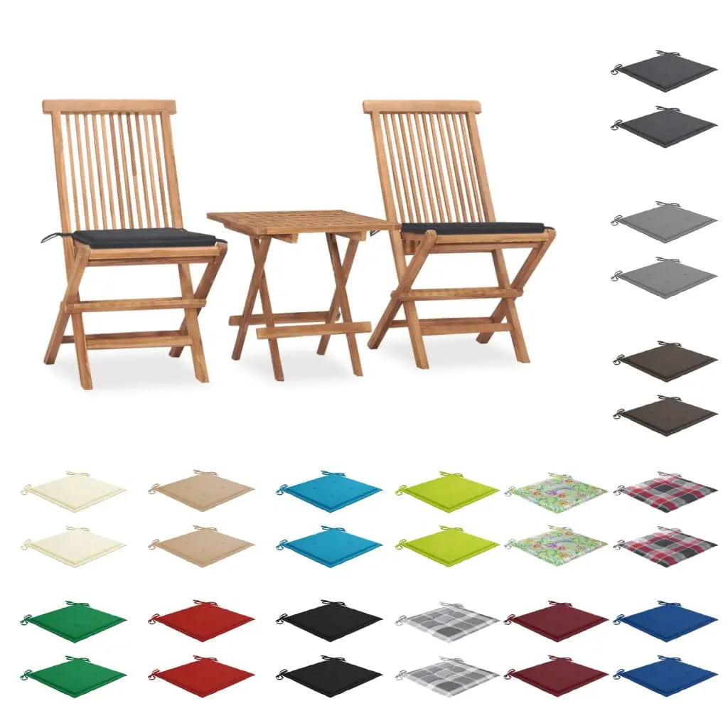 vidaXL Folding Patio Dining Set with Cushion Furniture 3 Piece Solid Teak Wood - Green / 3 piece - Dining Set