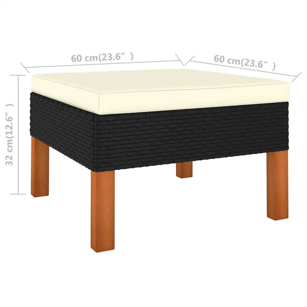vidaXL Footstool Poly Rattan and Solid Eucalyptus Wood - Footstool
