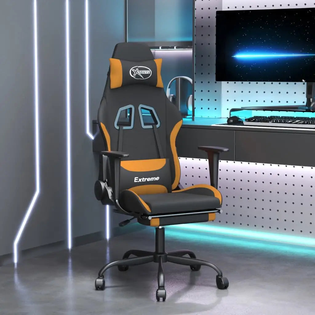 vidaXL Gaming Chair with Footrest Black and Orange Fabric - Furniture > Chairs > Gaming Chairs
