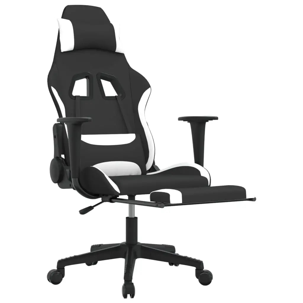 vidaXL Gaming Chair with Footrest Black and White Fabric - Furniture > Chairs > Gaming Chairs