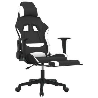 vidaXL Gaming Chair with Footrest Black and White Fabric - Furniture > Chairs > Gaming Chairs
