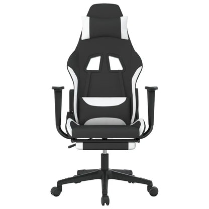 vidaXL Gaming Chair with Footrest Black and White Fabric - Furniture > Chairs > Gaming Chairs
