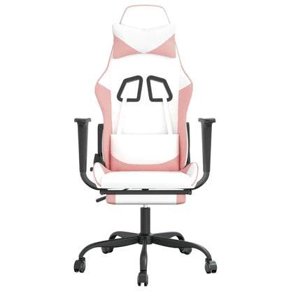 vidaXL Gaming Chair with Footrest White and Pink Faux Leather - Furniture > Chairs > Gaming Chairs