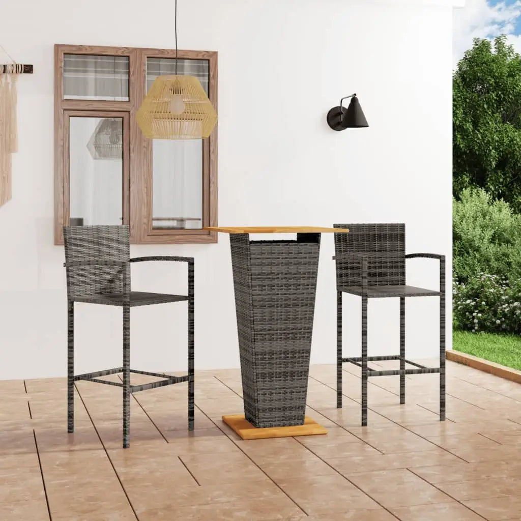 vidaXL Garden Bar Set 3/5 Piece Outdoor Table Stool Chair Pub Patio Black/Gray - Gray / 3 piece - Outdoor Furniture Set