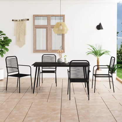 vidaXL Garden Dining Set 5/7 Piece Cotton Rope and Steel Black Outdoor Patio - 5 - Furniture > Outdoor Furniture >