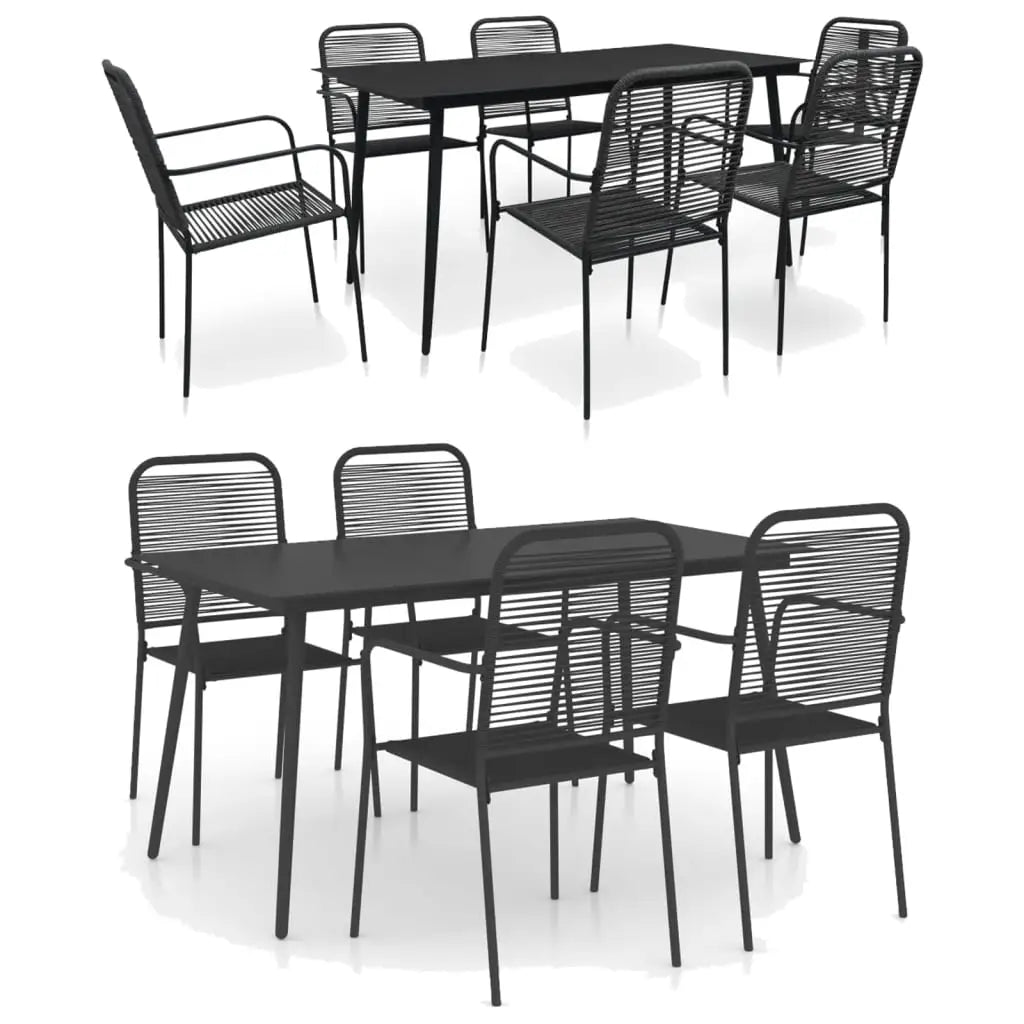 vidaXL Garden Dining Set 5/7 Piece Cotton Rope and Steel Black Outdoor Patio - 7 - Furniture > Outdoor Furniture >