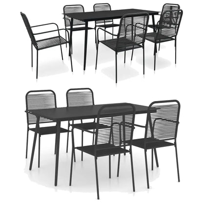 vidaXL Garden Dining Set 5/7 Piece Cotton Rope and Steel Black Outdoor Patio - 7 - Furniture > Outdoor Furniture >