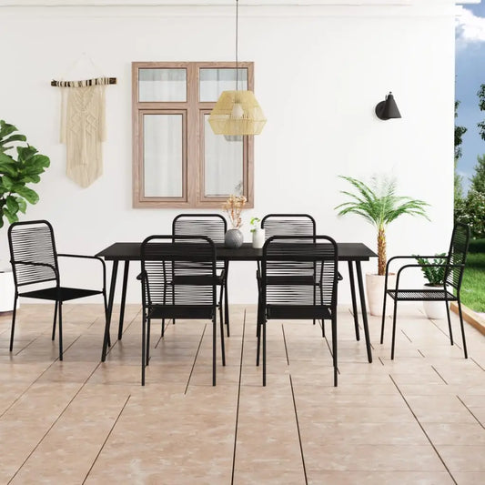 vidaXL Garden Dining Set 7/9 Piece Cotton Rope and Steel Black Outdoor Patio - 7 - Furniture > Outdoor Furniture >