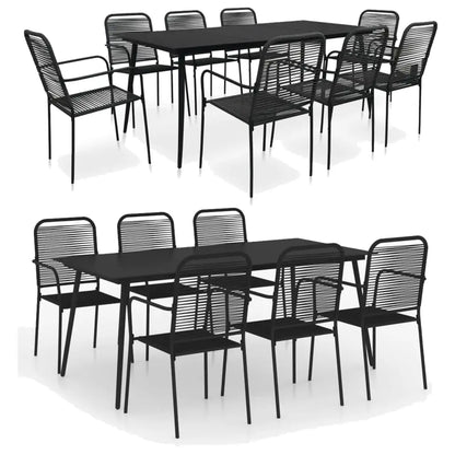 vidaXL Garden Dining Set 7/9 Piece Cotton Rope and Steel Black Outdoor Patio - 9 - Furniture > Outdoor Furniture >