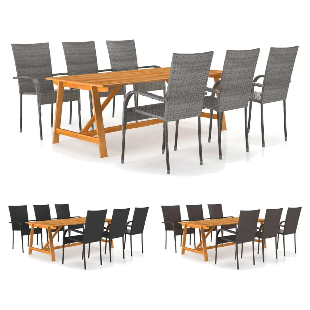 vidaXL Garden Dining Set 7 Piece Chair Seating Table Furniture Multi Colors - Black - Dining Set