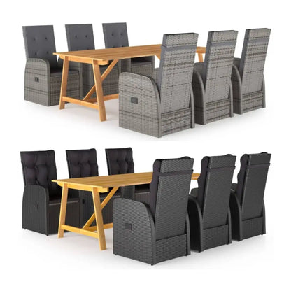 vidaXL Garden Dining Set 7 Piece Table Chair Seating Furnitrue Black/Gray - Gray - Dining Set