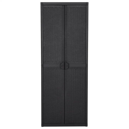vidaXL Garden Storage Cabinet Black 25.6’’x17.7’’x67.7’’ PP Rattan - Furniture > Cabinets & Storage > Storage Cabinets