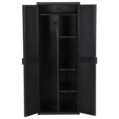vidaXL Garden Storage Cabinet Black 25.6’’x17.7’’x67.7’’ PP Rattan - Furniture > Cabinets & Storage > Storage Cabinets