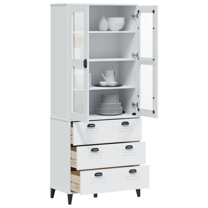 vidaXL Highboard Storage Console Cabinet Living Room Furniture Solid Wood Pine - White / 1 pcs - Furniture > Cabinets &