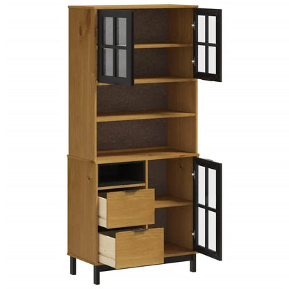 vidaXL Highboard with Glass Doors FLAM 31.5’’x15.7’’x70.9’’ Solid Wood Pine - Furniture > Cabinets & Storage > Buffets