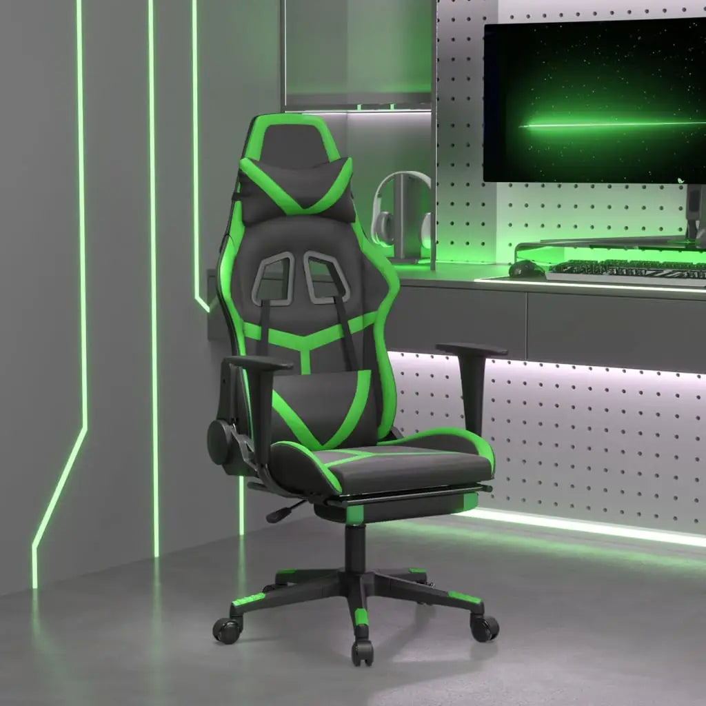 vidaXL Massage Gaming Chair with Footrest Black&Blue Faux Leather - Black and green - Furniture > Chairs > Gaming Chairs