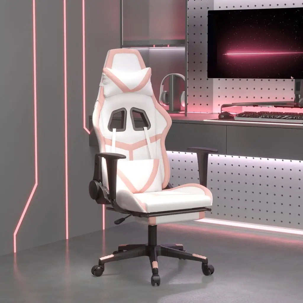 vidaXL Massage Gaming Chair with Footrest Black&Blue Faux Leather - White and pink - Furniture > Chairs > Gaming Chairs