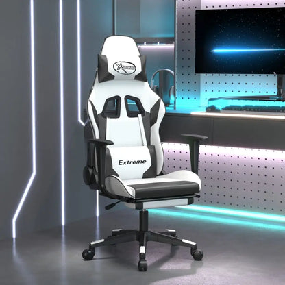 vidaXL Massage Gaming Chair with Footrest Black Faux Leather - White and black - Furniture > Chairs > Gaming Chairs