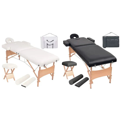 vidaXL Massage Table and Stool Set Beauty Couch Therapy Bed 2 Zones Thick - Black - Health & Beauty > Personal Care >
