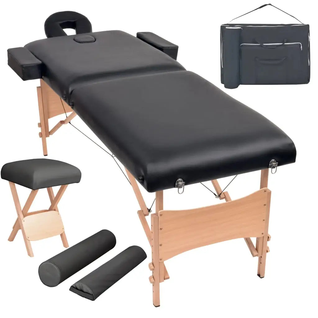 vidaXL Massage Table and Stool Set Beauty Couch Therapy Bed 2 Zones Thick - Health & Beauty > Personal Care > Massage &