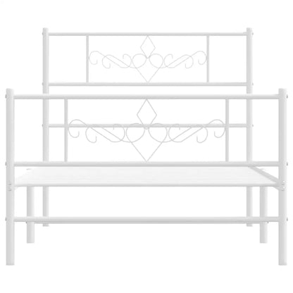 vidaXL Metal Bed Frame with Headboard and Footboard White 39.4’’x78.7’’ - Furniture > Beds & Accessories > Beds & Bed