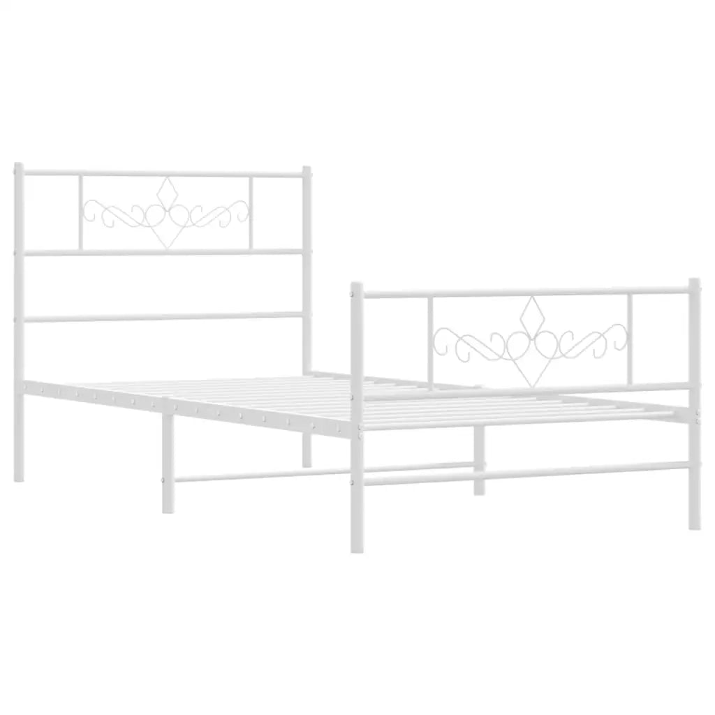 vidaXL Metal Bed Frame with Headboard and Footboard White 39.4’’x78.7’’ - Furniture > Beds & Accessories > Beds & Bed