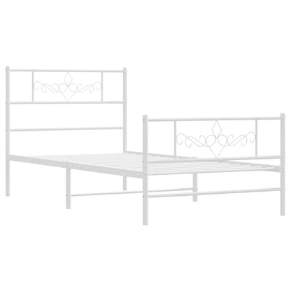 vidaXL Metal Bed Frame with Headboard and Footboard White 39.4’’x78.7’’ - Furniture > Beds & Accessories > Beds & Bed