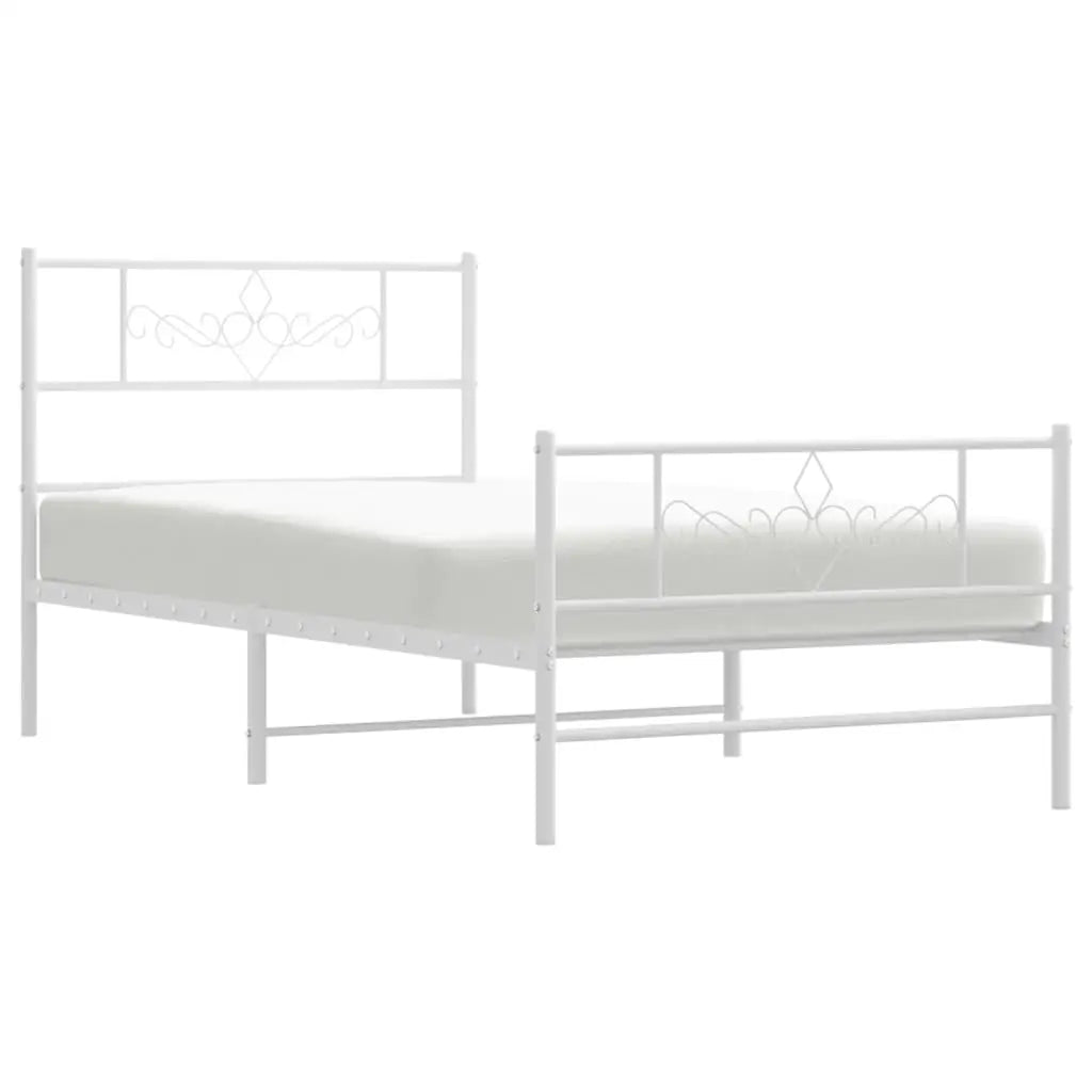vidaXL Metal Bed Frame with Headboard and Footboard White 39.4’’x78.7’’ - Furniture > Beds & Accessories > Beds & Bed