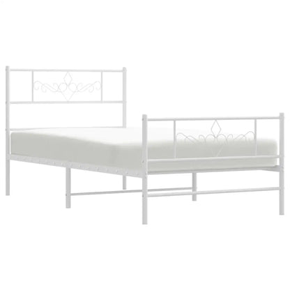 vidaXL Metal Bed Frame with Headboard and Footboard White 39.4’’x78.7’’ - Furniture > Beds & Accessories > Beds & Bed