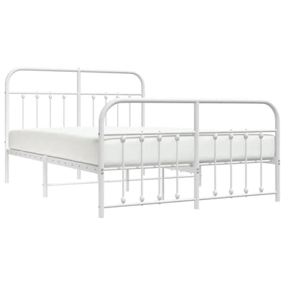 vidaXL Metal Bed Frame with Headboard and Footboard White 59.1’’x78.7’’ - Furniture > Beds & Accessories > Beds & Bed