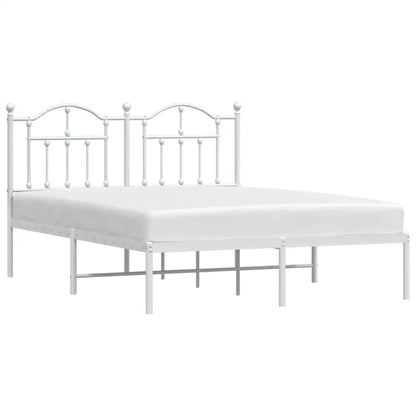 vidaXL Metal Bed Frame with Headboard White 53.1’’x74.8’’ - Furniture > Beds & Accessories > Beds & Bed Frames