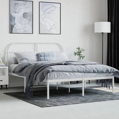 vidaXL Metal Bed Frame with Headboard White 59.8’’x78.7’’ - Furniture > Beds & Accessories > Beds & Bed Frames