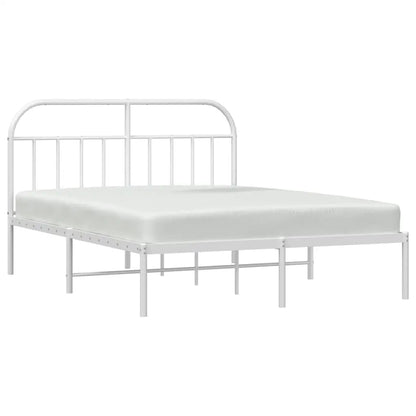 vidaXL Metal Bed Frame with Headboard White 59.8’’x78.7’’ - Furniture > Beds & Accessories > Beds & Bed Frames