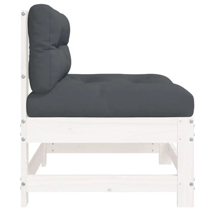 vidaXL Middle Sofa with Cushions White Solid Wood Pine - Outdoor Sofa
