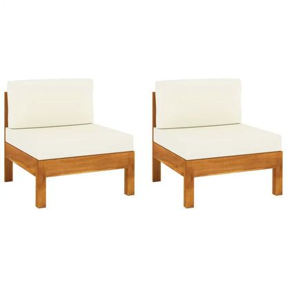 vidaXL Middle Sofas 2 pcs with Cream White Cushions Solid Acacia Wood - Furniture > Outdoor Furniture > Outdoor Seating