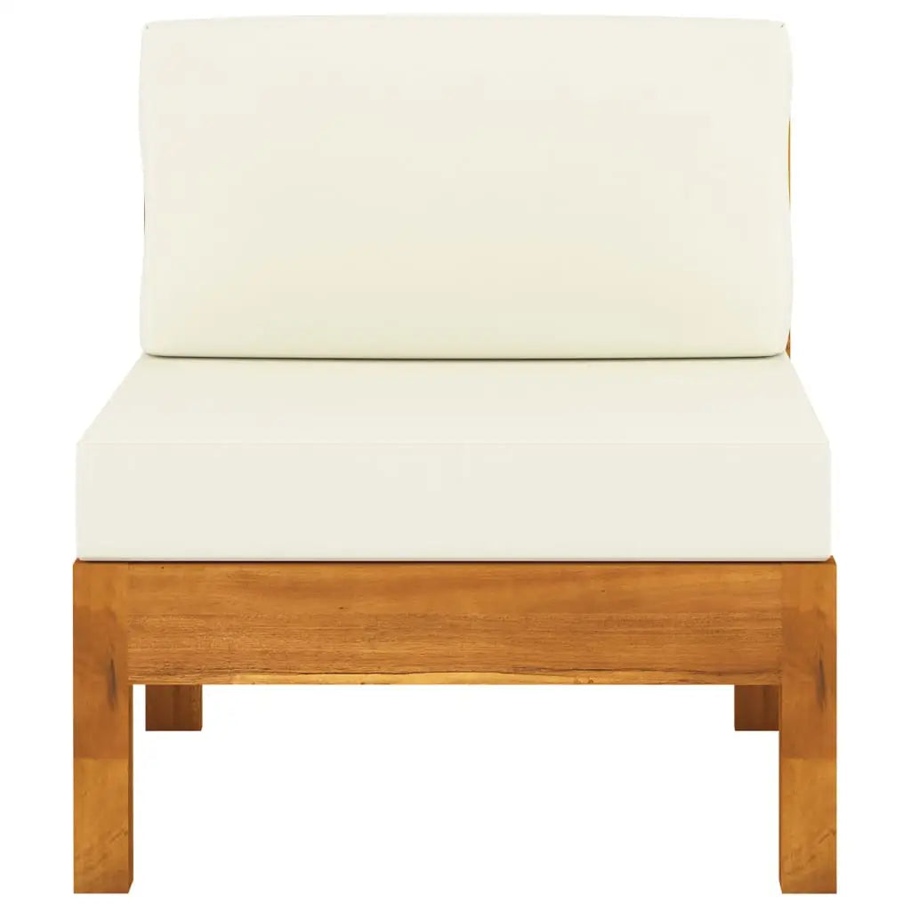 vidaXL Middle Sofas 2 pcs with Cream White Cushions Solid Acacia Wood - Furniture > Outdoor Furniture > Outdoor Seating
