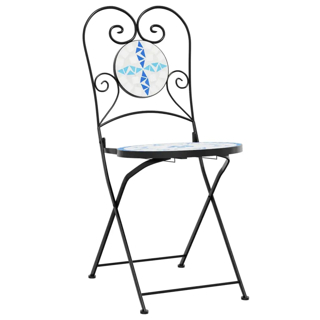 vidaXL Mosaic Bistro Set Blue and White Iron and Ceramic - Bistro Set